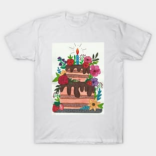 Happy Floral Birthday Cake T-Shirt